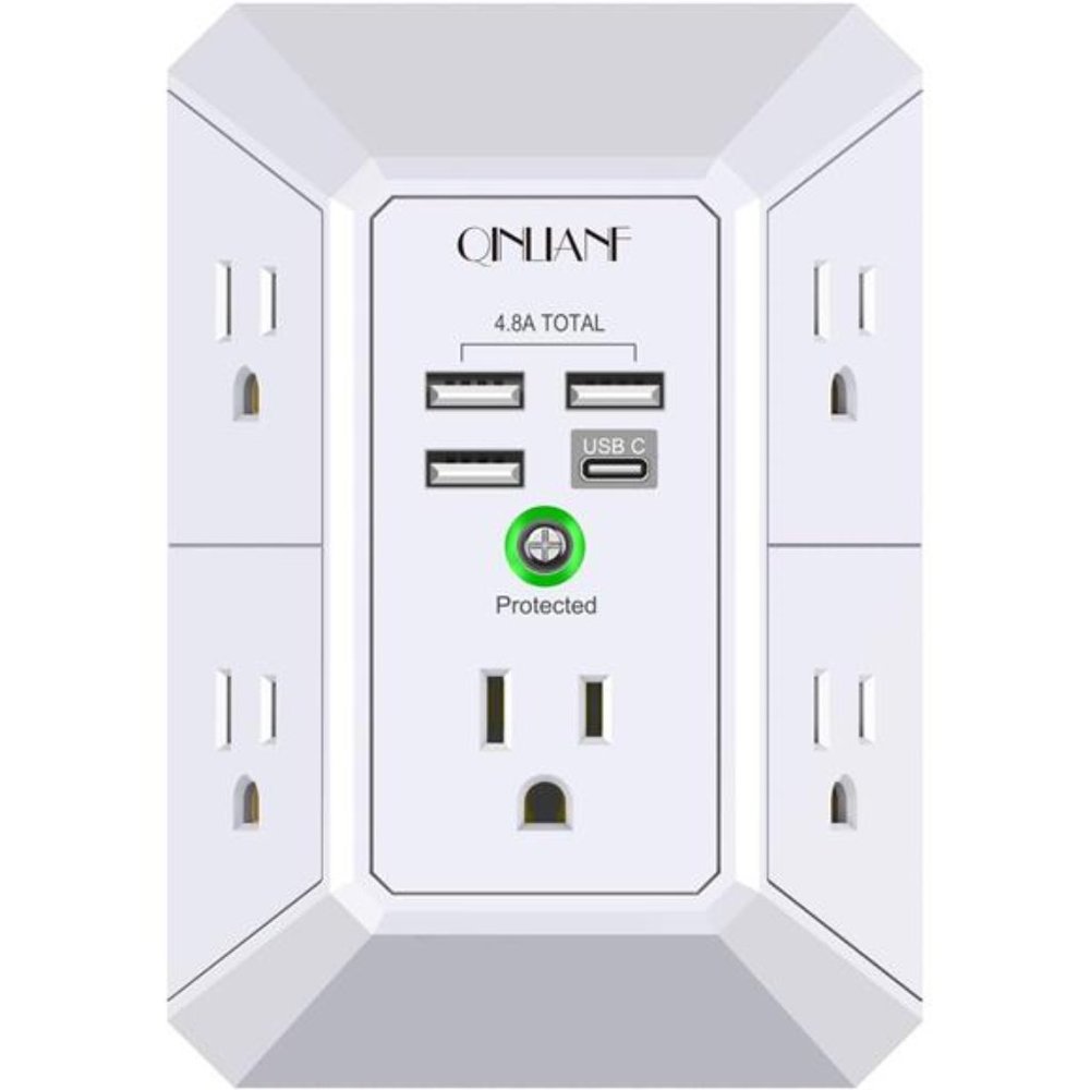 Wall Charger, Surge Protector, 5 Outlet Extender with 4 USB Charging Ports
